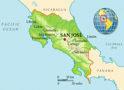 Kostarika na mapě