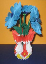 modré origami květiny