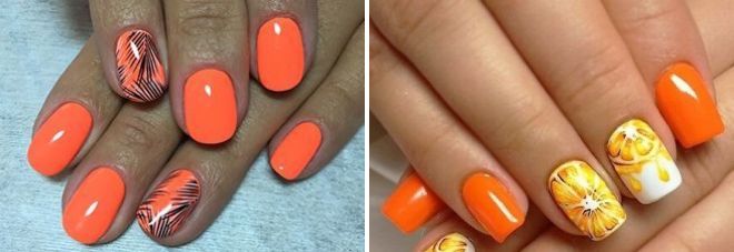 oranžová manikúra na krátké nehty