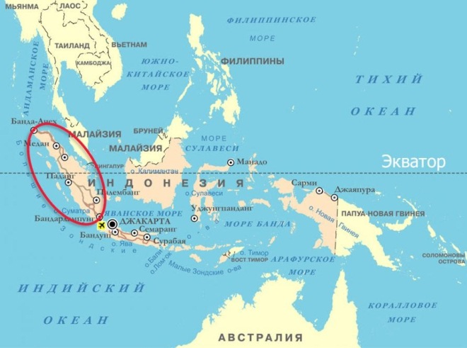 Sumatra na mapě světa